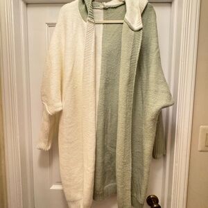 Amazon Cream and Green Hooded Cardigan